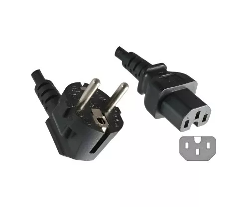 Netsnoer CEE 7/7 90° naar heteluchtstekker C15, 1mm², VDE, zwart, lengte 5,00m